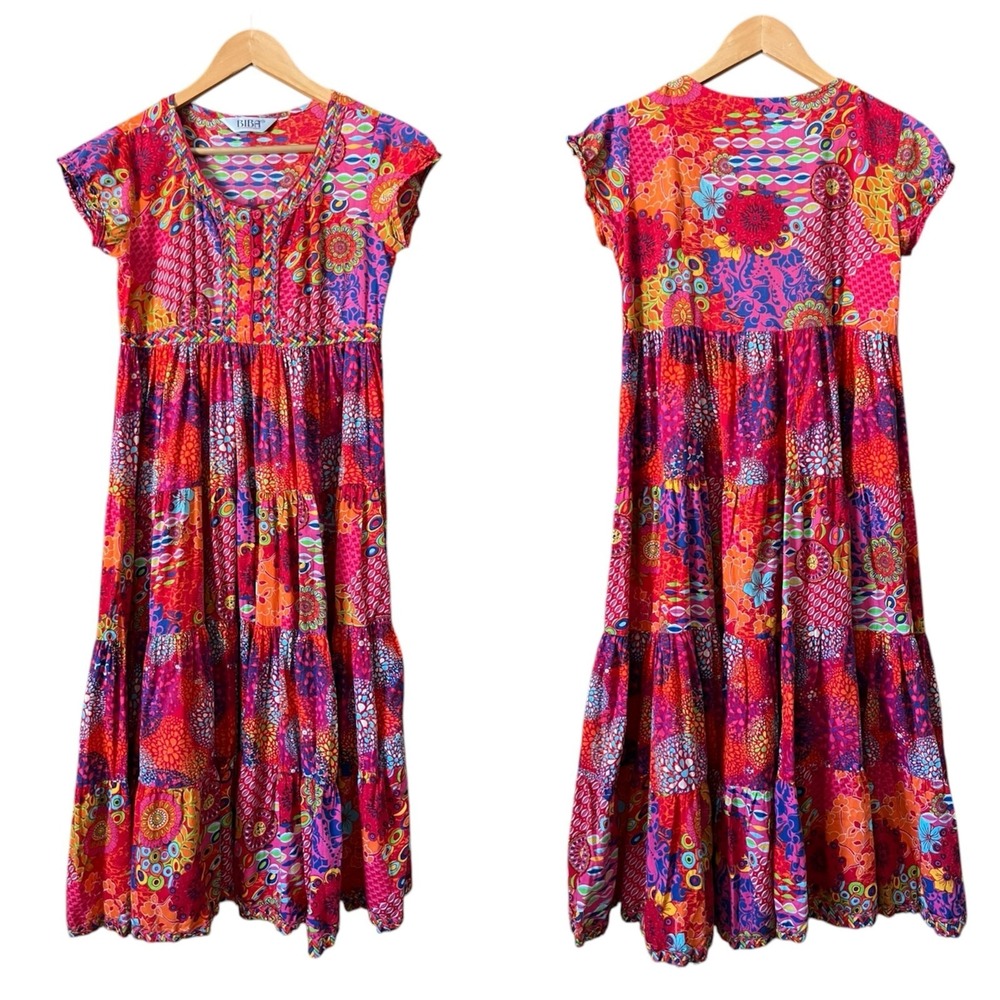 Biba Floral Tiered Midi Maxi Flowy Dress S/M Boho Gypsy Artsy Festival Party